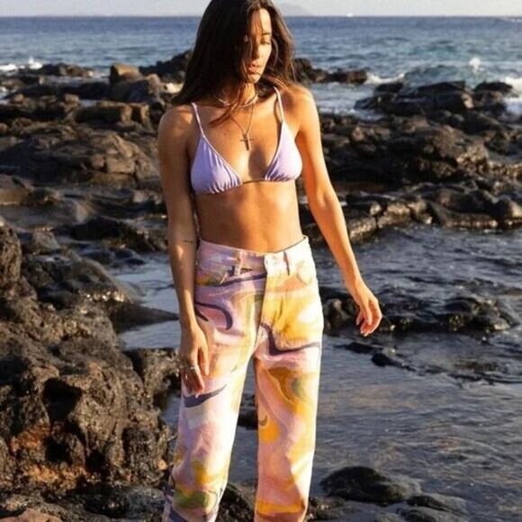 ZARA Straight Leg Abstract Swirl Print Jeans Size 2 Multicolor - Picture 7 of 11